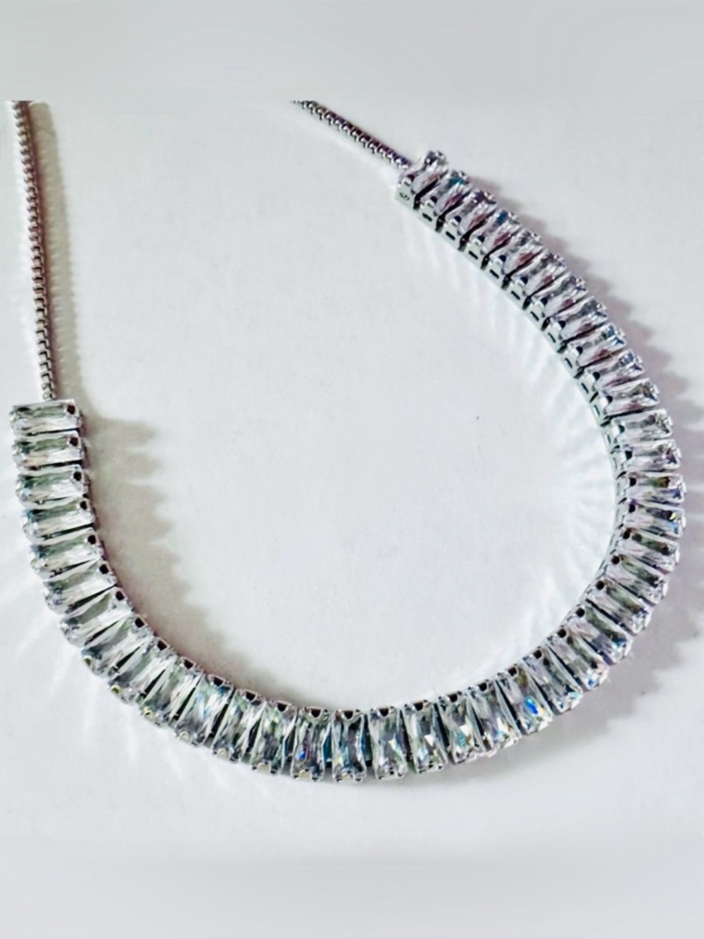 Swarovski Crystal Elements Baguette Cut Silver Tone Slider Tennis Bracelet NIP